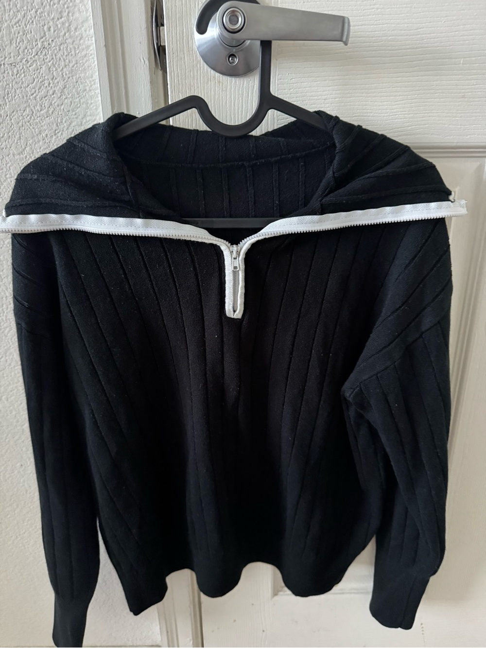 Half zip big collar ribbed sweater